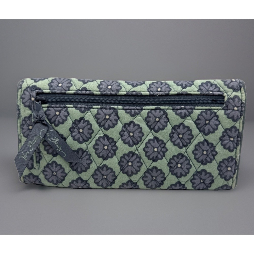Vera Bradley Womens Cotton Tri-fold Wallet Teal Floral Full Size 8.5"x4" Retired - Picture 1 of 13